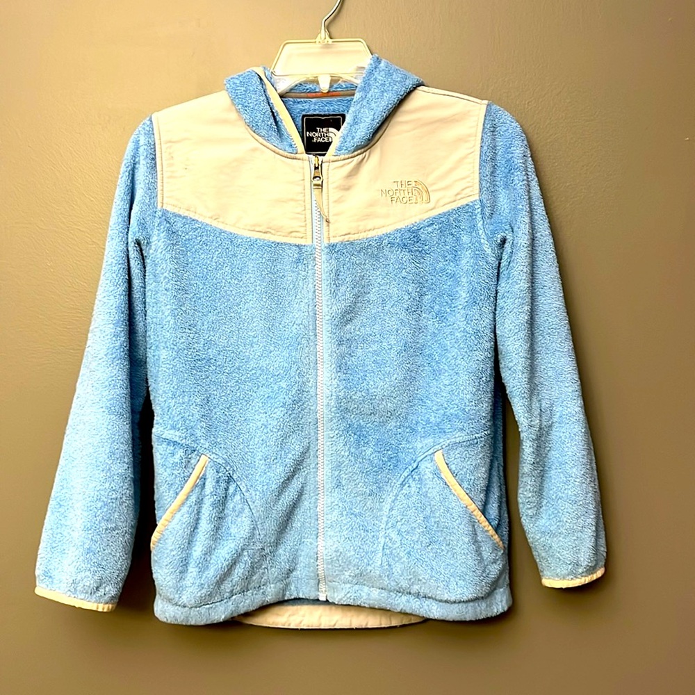 The North Face Kids Girls Large 14/16 Jacket Blue Gray Oso Fleece Hood Zip